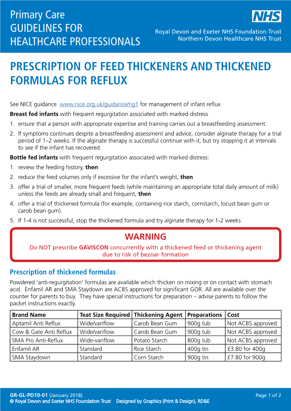 Prescription of Feed Thickeners and Thickened Formulas for Reflux (GR-GL-PD10-01)