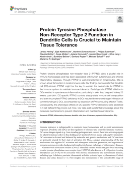 Protein Tyrosine Phosphatase Non-Receptor Type 2 Function in Dendritic Cells Is Crucial to Maintain Tissue Tolerance