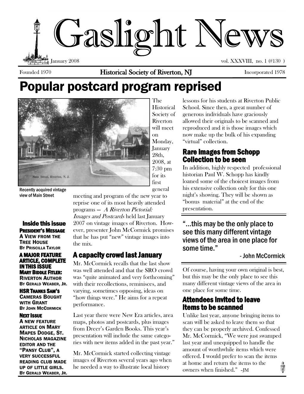 To View #130 Gaslight News January 2008
