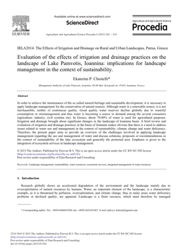 Evaluation of the Effects of Irrigation and Drainage Practices on the Landscape of Lake Pamvotis, Ioannina: Implications for Landscape Management in the Context of Sustainability