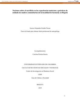 Nociones Sobre El Sacrificio En Las Experiencias Maternas Y Prácticas De Cuidado De Madres Comunitarias De La Localidad De Kennedy En Bogotá