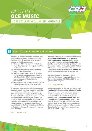 Factfile: Gce Music Aos3 Secular Vocal Music: Musicals