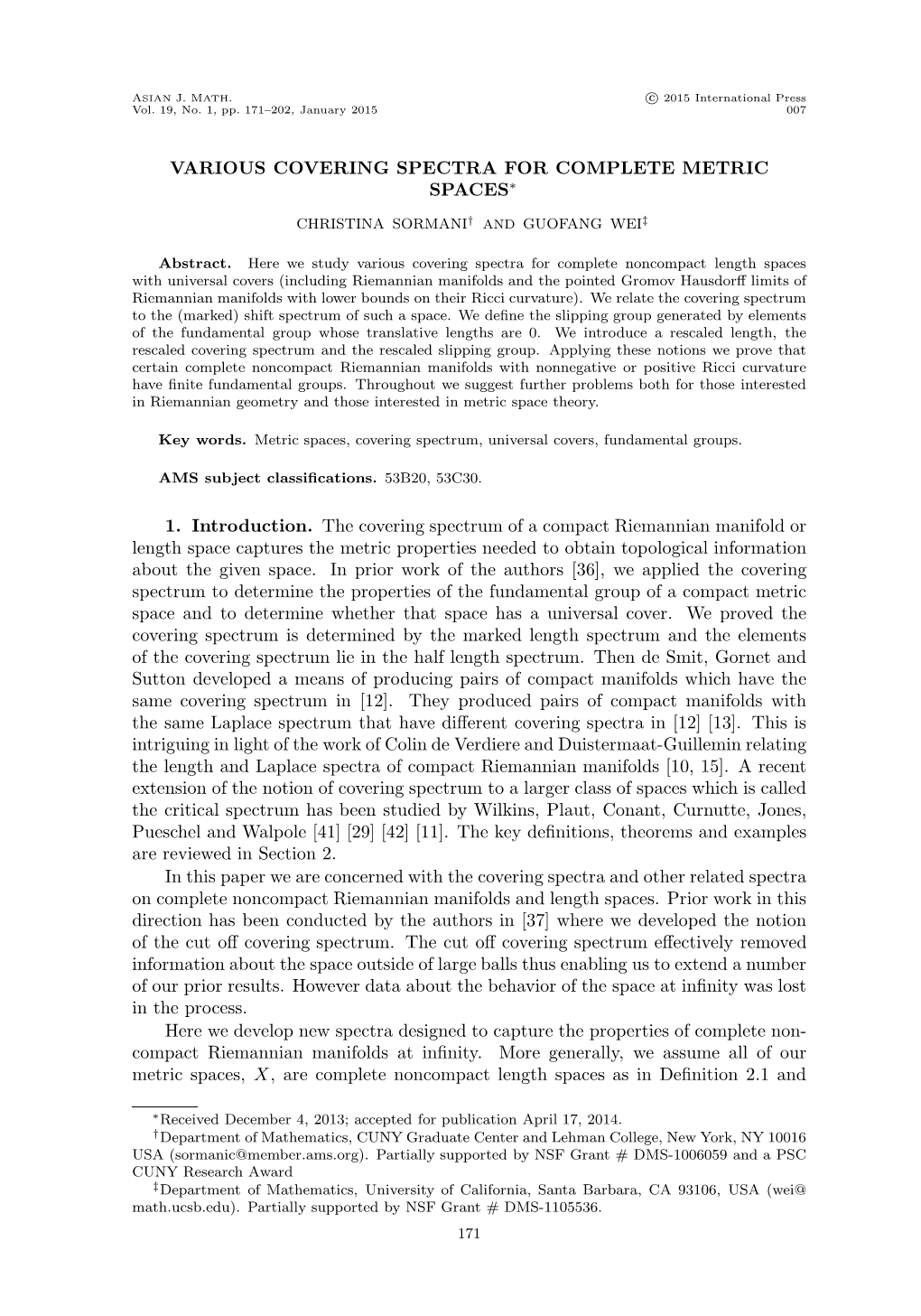 Various Covering Spectra for Complete Metric Spaces∗