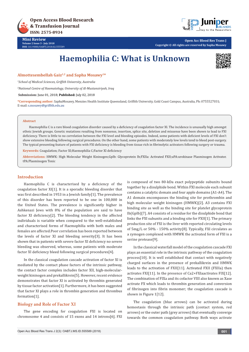 Haemophilia C: What Is Unknown