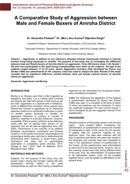 A Comparative Study of Aggression Between Male and Female Boxers of Amroha District