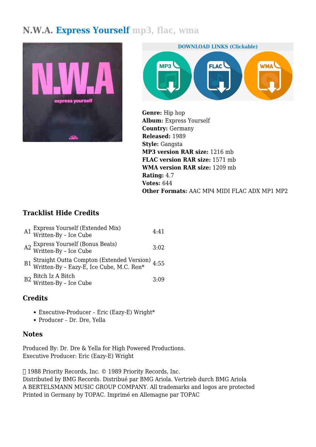 NWA Express Yourself Mp3, Flac