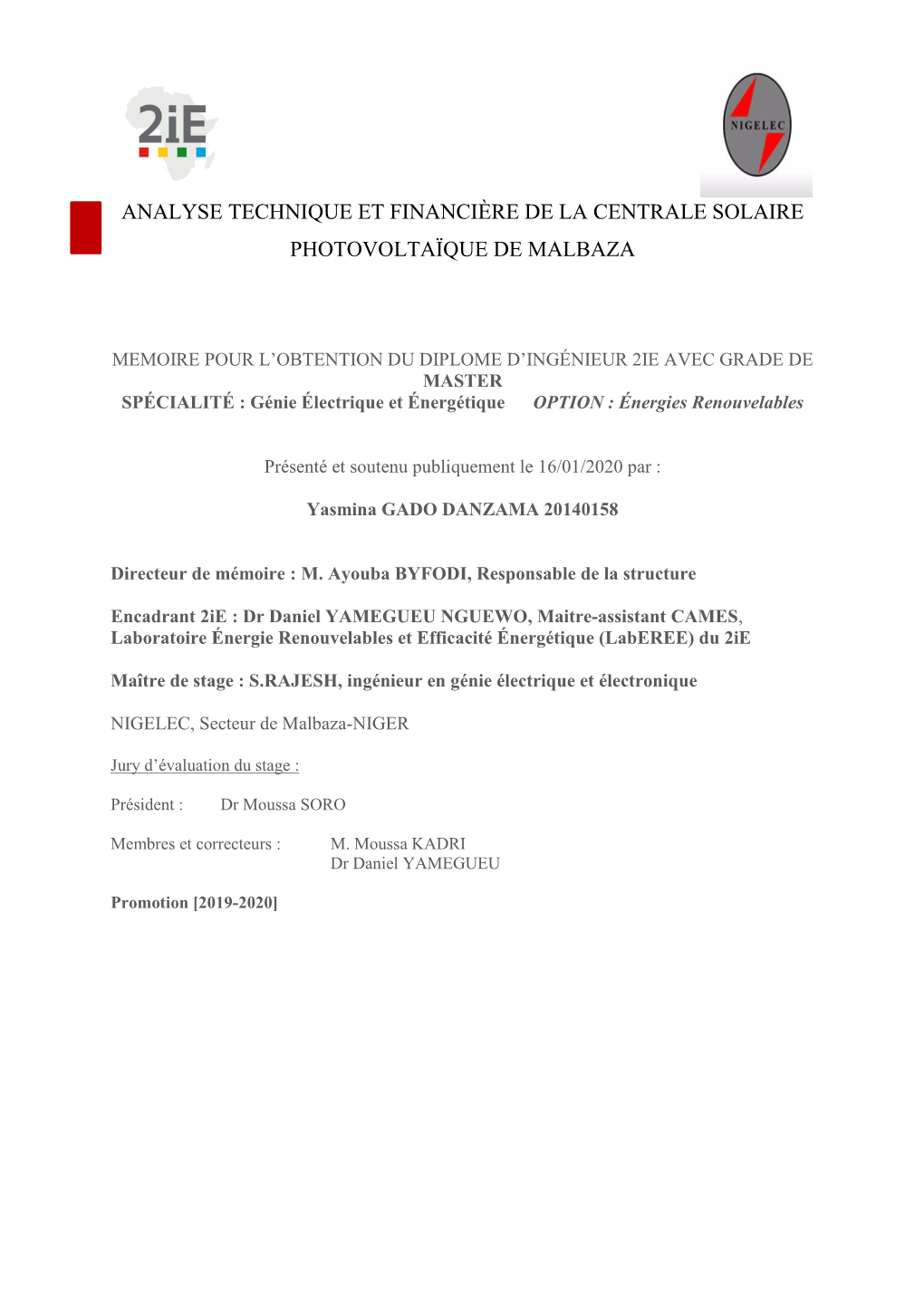 Analyse Technique Et Financiere De La Centrale Solaire Photovoltaïque De Malbaza