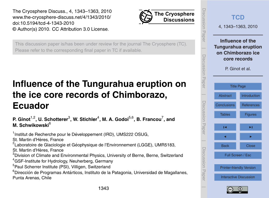 Influence of the Tungurahua Eruption on Chimborazo Ice Core Records