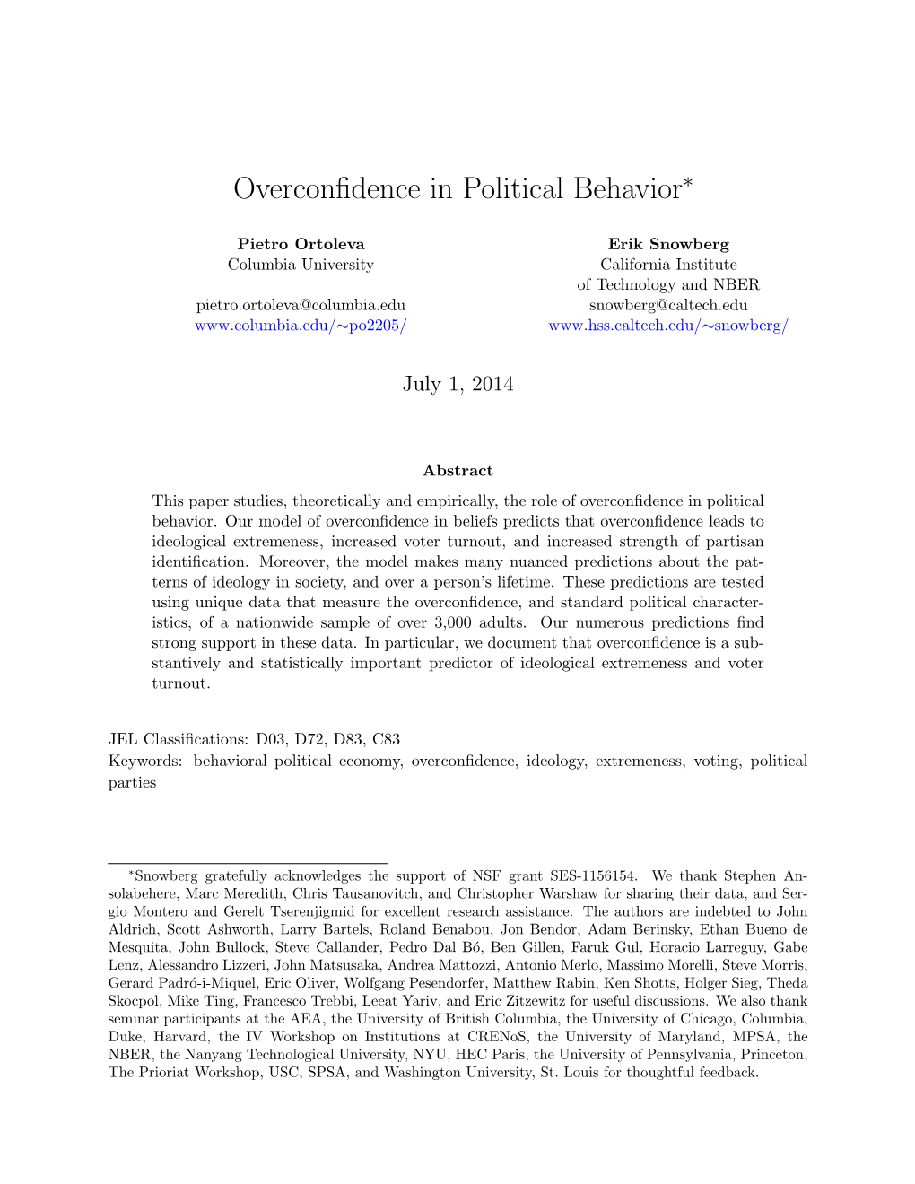 Overconfidence in Political Behavior