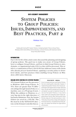System Policies to Group Policies: Issues, Improvements, and Best Practices, Part 2
