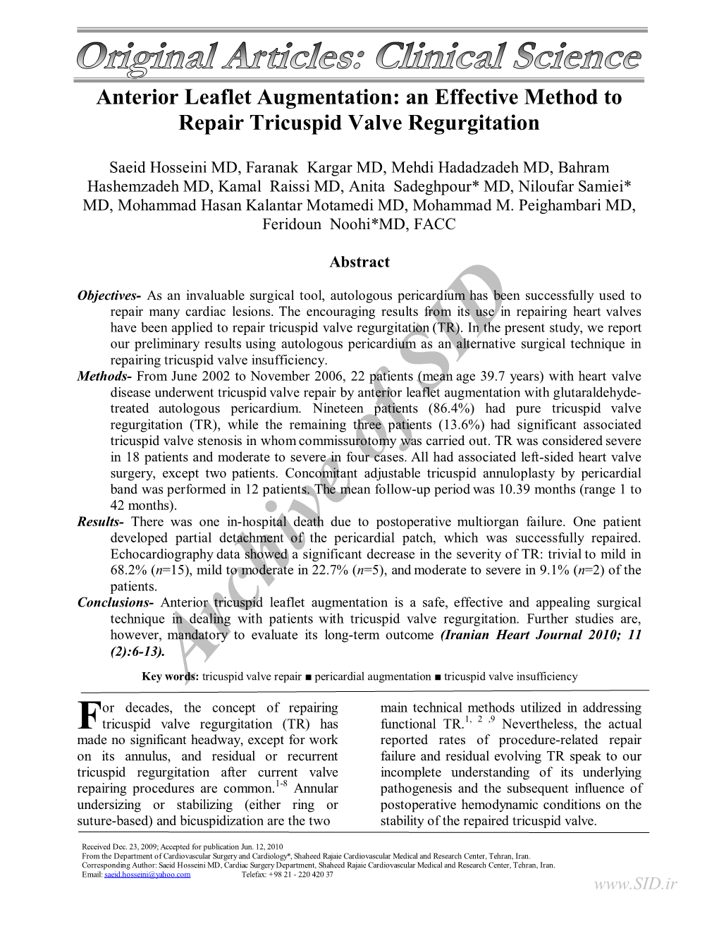 An Effective Method to Repair Tricuspid Valve Regurgitation