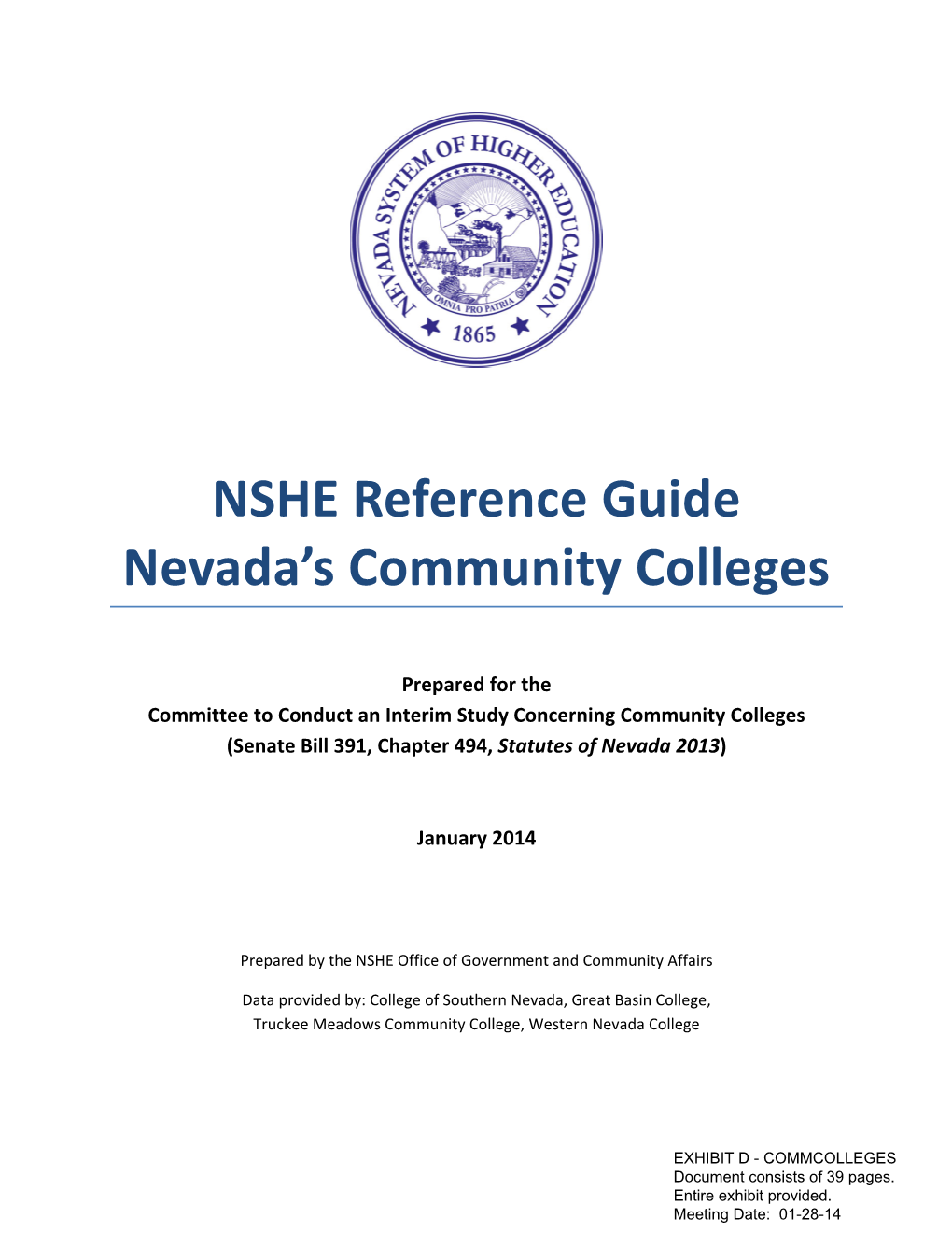 NSHE Reference Guide Nevada's Community Colleges