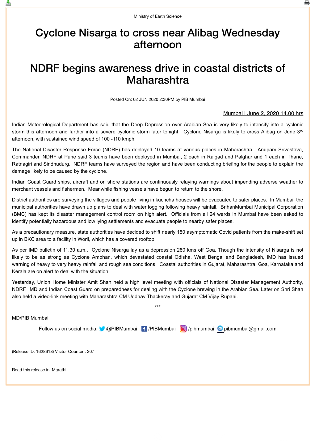 Cyclone Nisarga to Cross Near Alibag Wednesday Afternoon NDRF