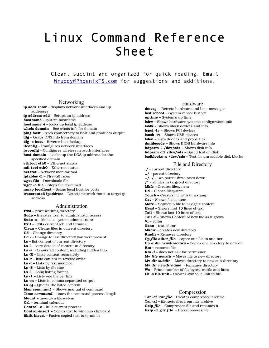 Linux Command Reference Sheet