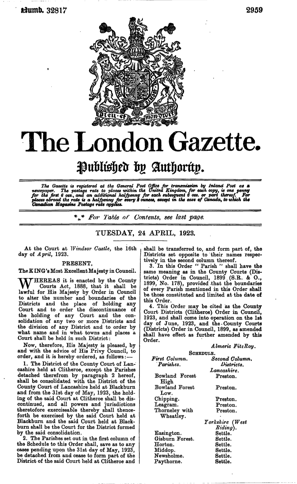 The London Gazette, to Autfiontp