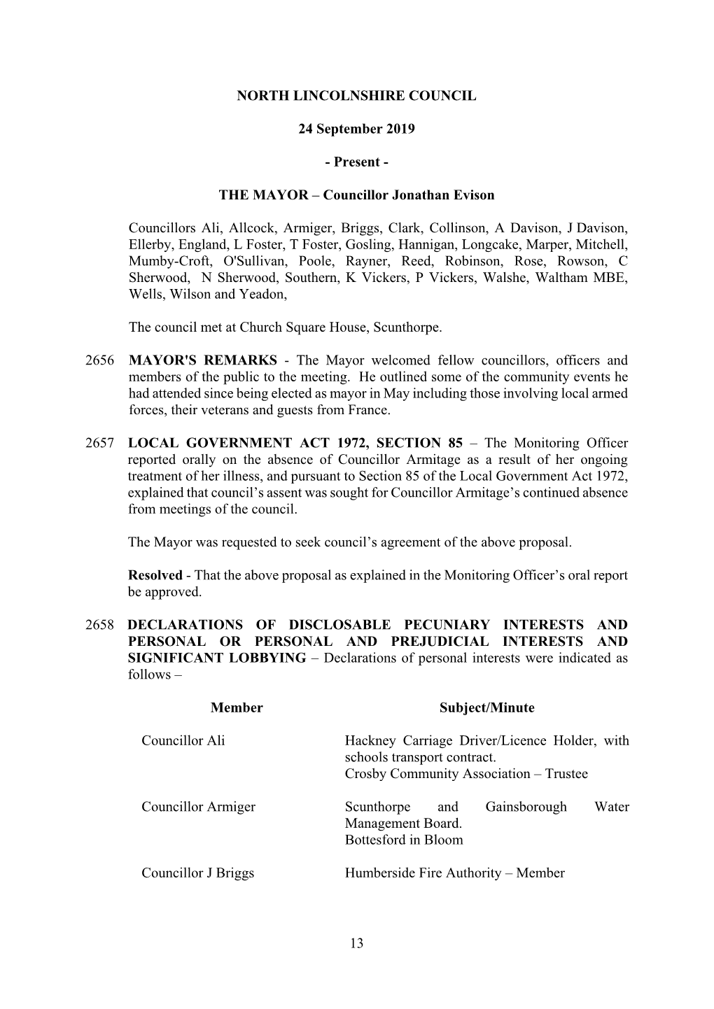 13 NORTH LINCOLNSHIRE COUNCIL 24 September 2019