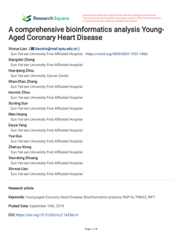 A Comprehensive Bioinformatics Analysis Young-Aged Coronary Heart Disease