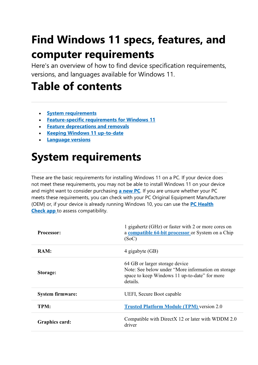 Find Windows 11 Specs, Features, And Computer Requirements Table Of ...