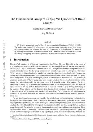 The Fundamental Group of SO(N) Via Quotients of Braid Groups Arxiv