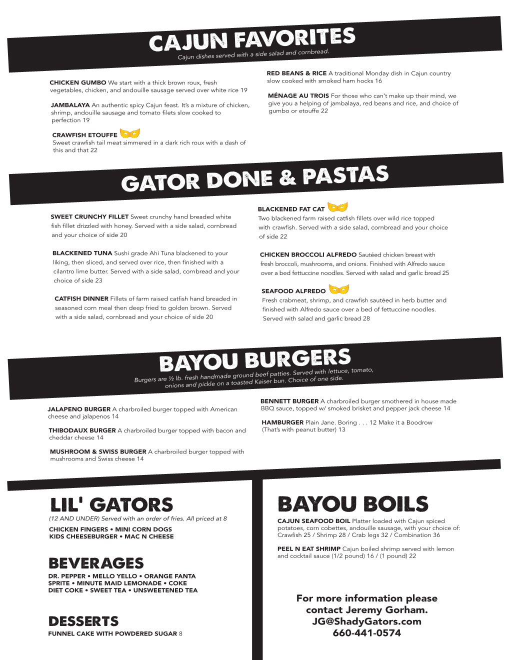 Shady Gators to Go Menu 042920