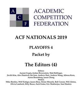 ACF NATIONALS 2019 the Editors