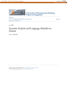 Acoustic Analysis and Language Attitudes in Detroit Nancy Niedzielski