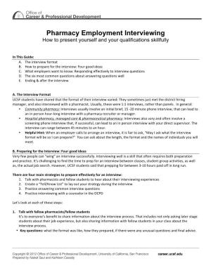 Pharmacy Employment Interviewing How to Present Yourself and Your Qualifications Skillfully