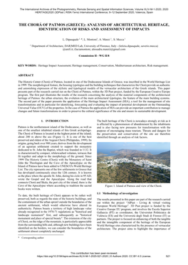 The Chorá of Patmos (Greece): Analysis of Architectural Heritage, Identification of Risks and Assessment of Impacts