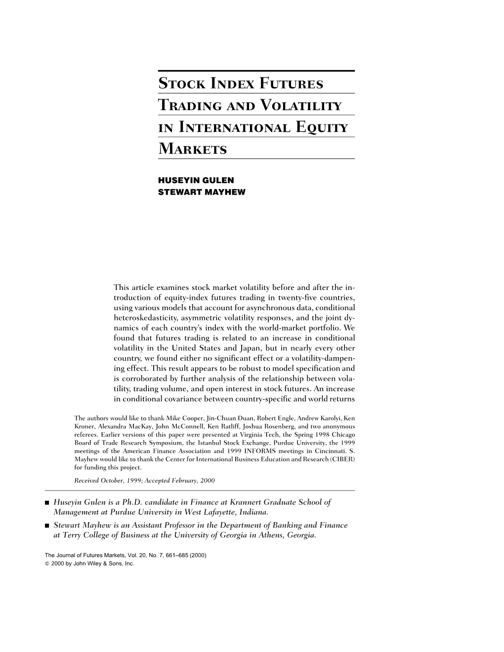 Stock Index Futures Trading and Volatility in International Equity Markets