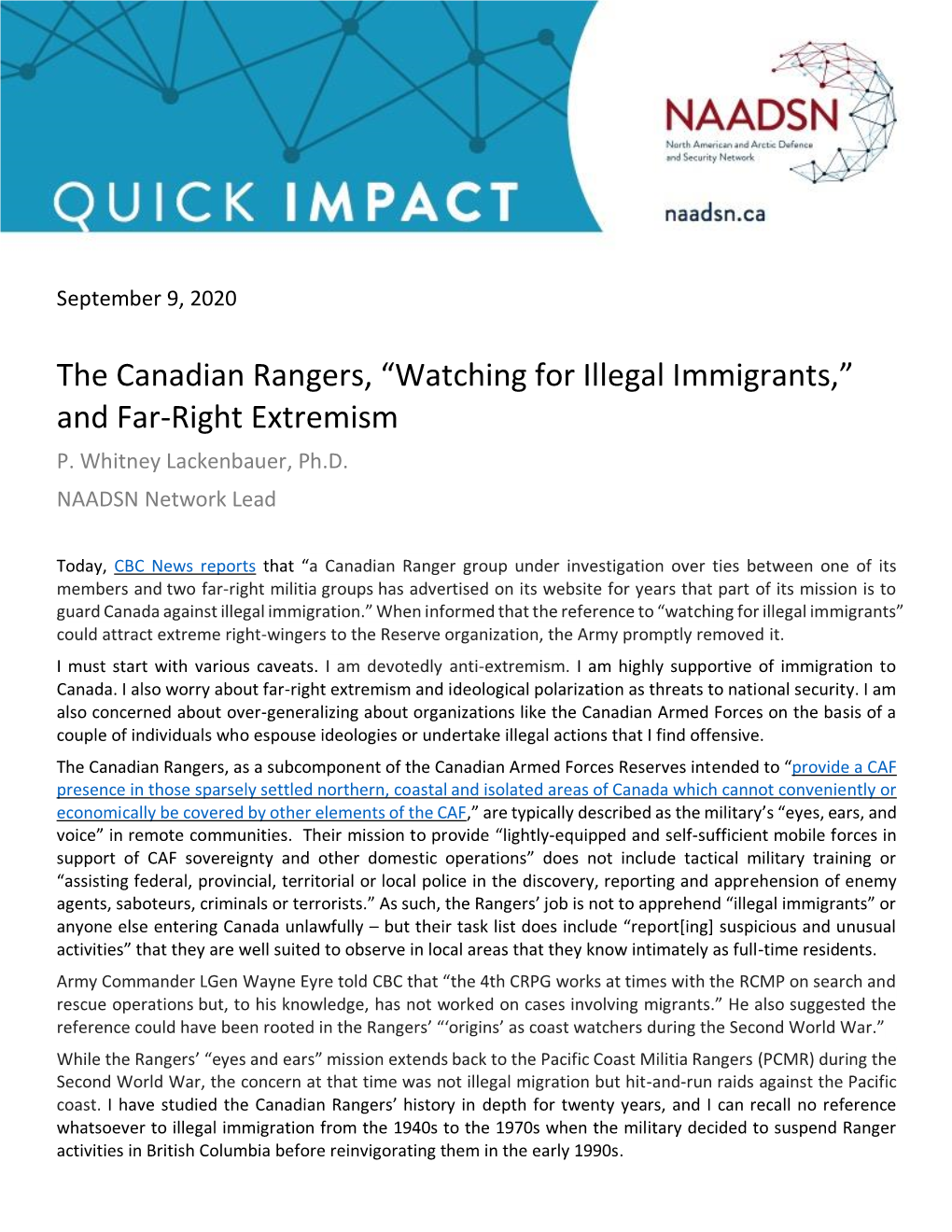 The Canadian Rangers, “Watching for Illegal Immigrants,” and Far-Right Extremism P