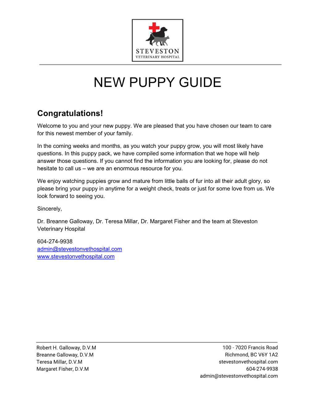 New Puppy Guide Contents
