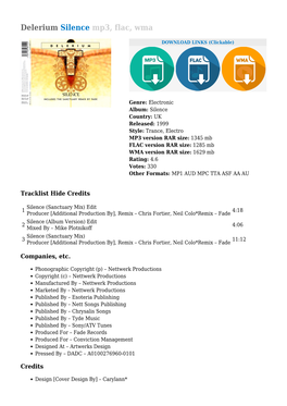 Delerium Silence Mp3, Flac, Wma