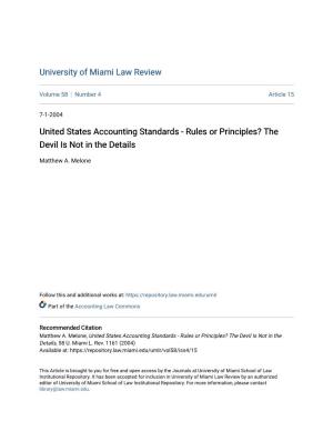 United States Accounting Standards - Rules Or Principles? the Devil Is Not in the Details