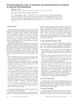 Thermodynamic Cube: a Mnemonic and Learning Device for Students of Classical Thermodynamics Stephen F