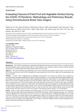 Evaluating Closures of Fresh Fruit and Vegetable Vendors During the COVID-19 Pandemic: Methodology and Preliminary Results Using Omnidirectional Street View Imagery