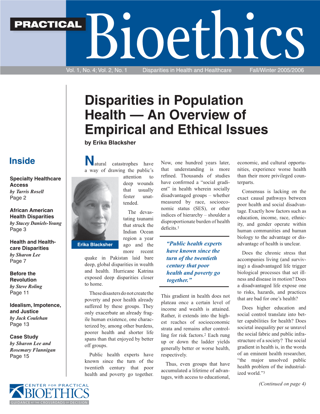 Disparities in Population Health — an Overview of Empirical and Ethical Issues by Erika Blacksher