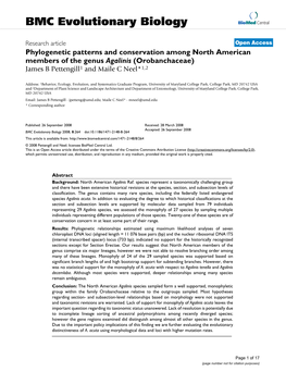 Phylogenetic Patterns and Conservation Among North American Members of the Genus Agalinis (Orobanchaceae) James B Pettengill1 and Maile C Neel*1,2