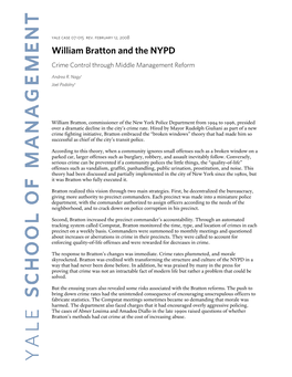 William Bratton and the NYPD Crime Control Through Middle Management Reform