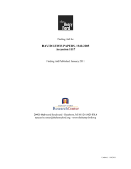 Finding Aid for the David Lewis Papers, 1940-2003