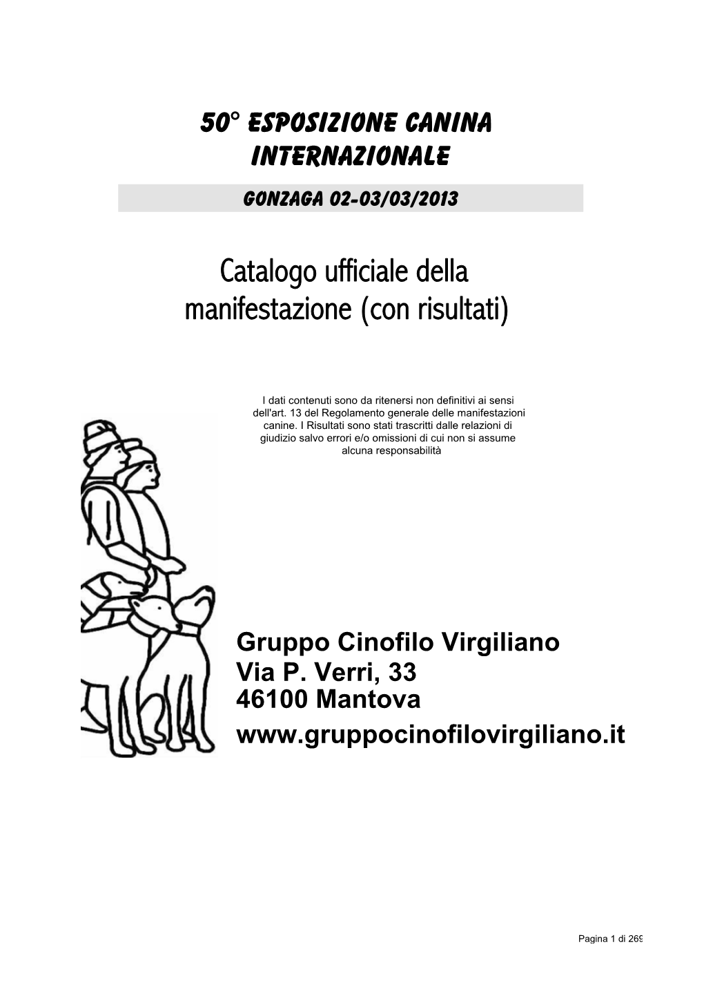 Catalogo Ufficiale Della Manifestazione (Con Risultati)