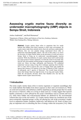 Assessing Cryptic Marine Fauna Diversity As Underwater Macrophotography (UMP) Objects in Sempu Strait, Indonesia