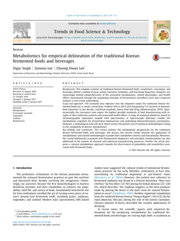 Metabolomics for Empirical Delineation of the Traditional Korean Fermented Foods and Beverages