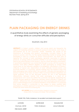 Plain Packaging on Energy Drinks