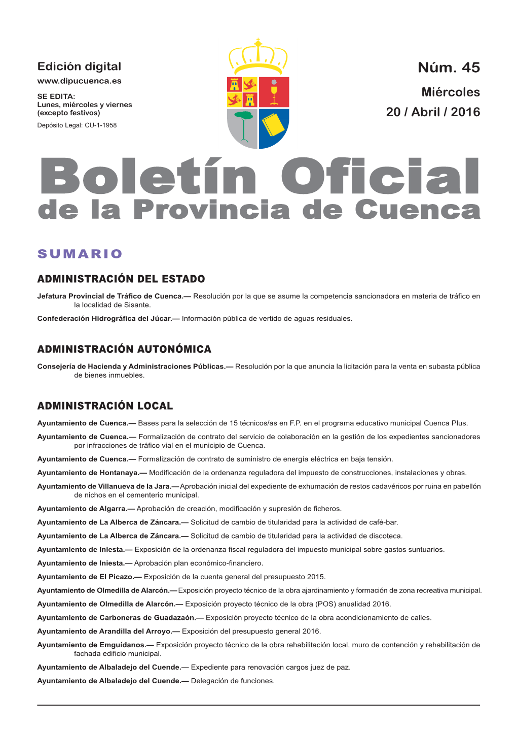 Boletín Oficial De La Provincia De Cuenca Sumario Administración Del Estado