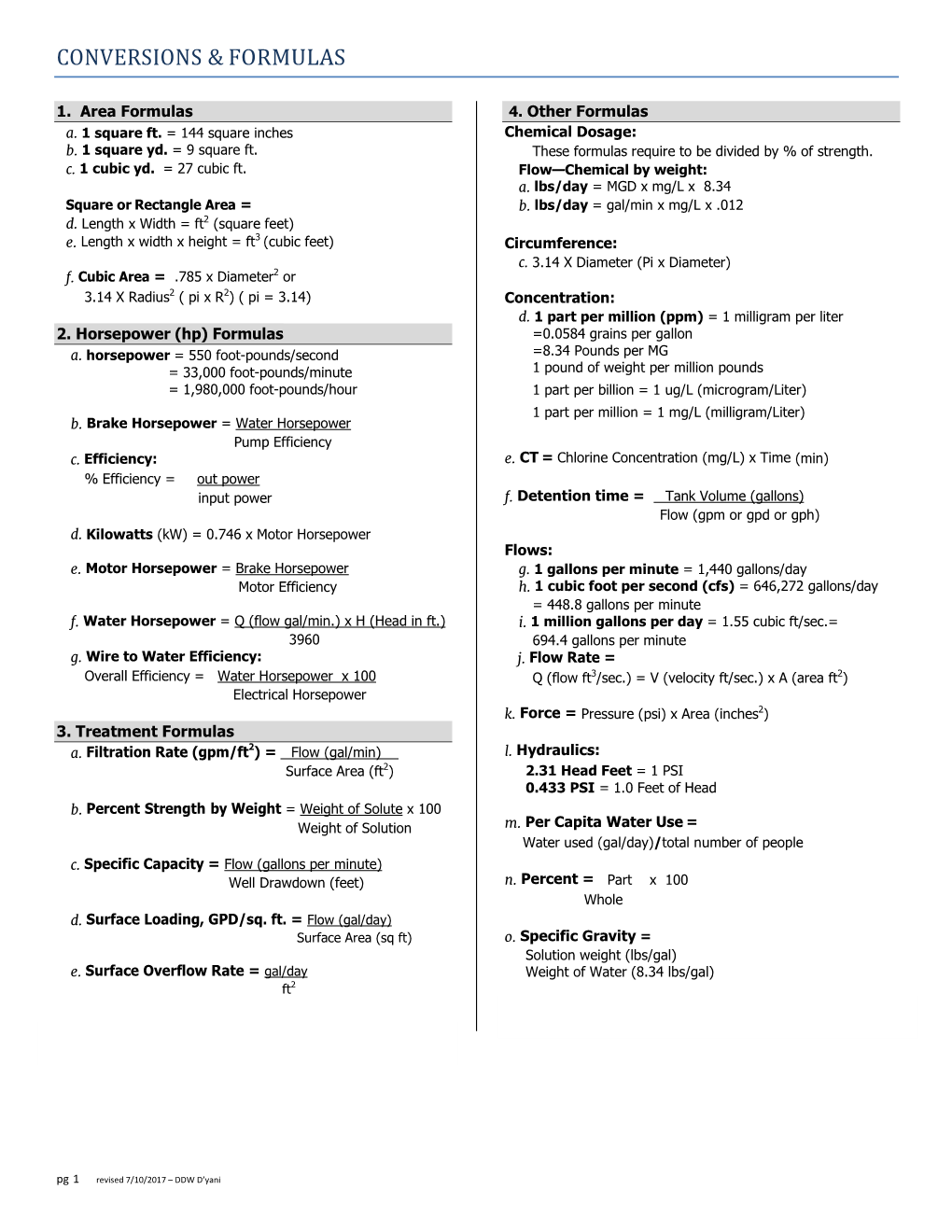 Conversions & Formulas