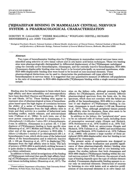 Rh]DIAZEPAM BINDING in MAMMALIAN CENTRAL NERVOUS SYSTEM: a PHARMACOLOGICAL CHARACTERIZATION