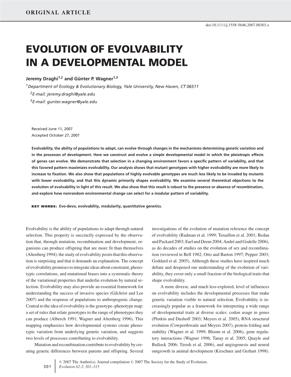 Evolution of Evolvability in a Developmental Model