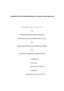 Genetic Diversity and Reproductive Systems of Myxomycetes