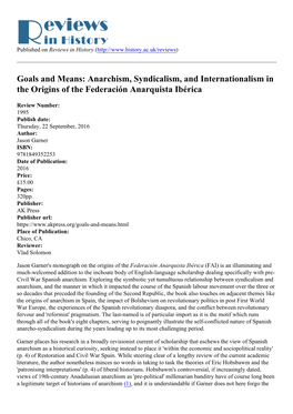 Anarchism, Syndicalism, and Internationalism in the Origins of the Federación Anarquista Ibérica