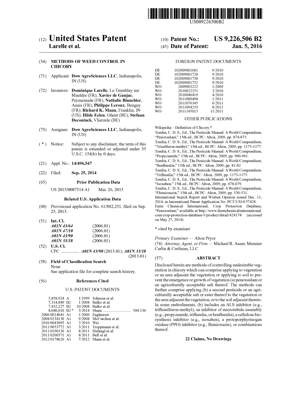 (12) United States Patent (10) Patent No.: US 9.226,506 B2 Larelle Et Al